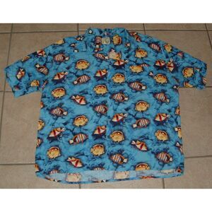 Men Sz Large Blue Tropical Fish Casual Wear Soft Rayon Button Up Shirt MORRO BAY